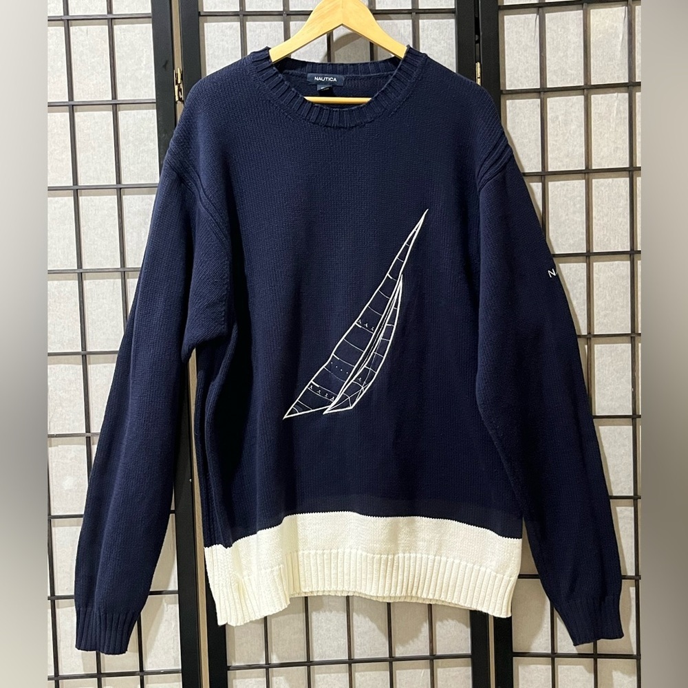 Nautica MENS VINTAGE SAILBOAT ICON CREWNECK Navy/ white COLORBLOCK  SIZE XXL